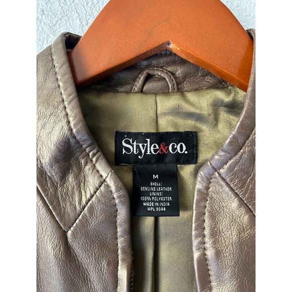 Style & Co Metallic Leather Jacket - Picture 3 of 6